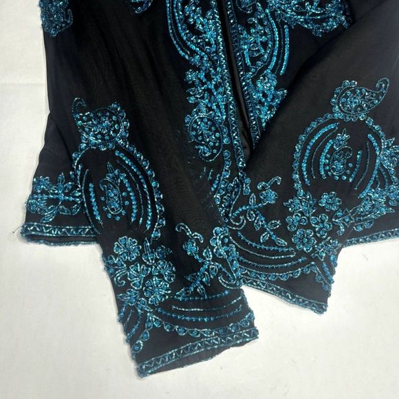 Sean Collection Silk Sequin Beaded Formal Jacket Womens Black Designer Luxury - Picture 4 of 8